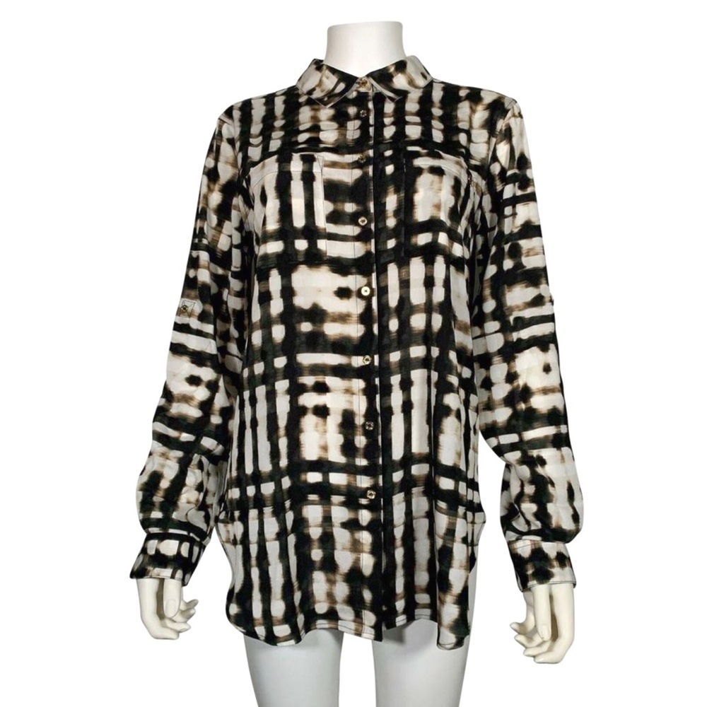 Calvin Klein abstract print button down shirt long sleeve size M roll up sleeves